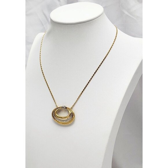 Vintage 18K Two Tone Multi Color Gold Diamond Oval Pendant Link Chain Necklace - Picture 5 of 16